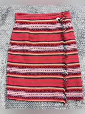 Vintage Léger Southwestern Striped Fringed Wrap Skirt Size 11/12